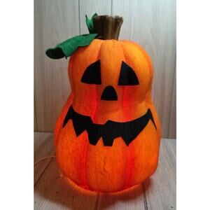 Vtg. 1997 Lighted Halloween Indoor Felt Blow Mold Pumpkin Jack O Lantern Read